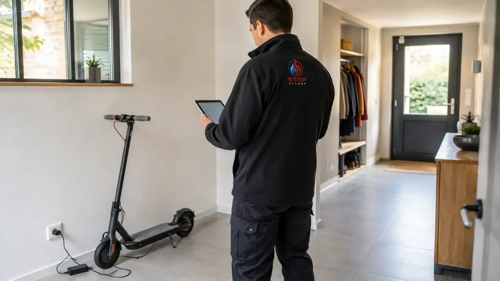 Zone de recharge dégagée pour une trottinette électrique dans un logement des Yvelines