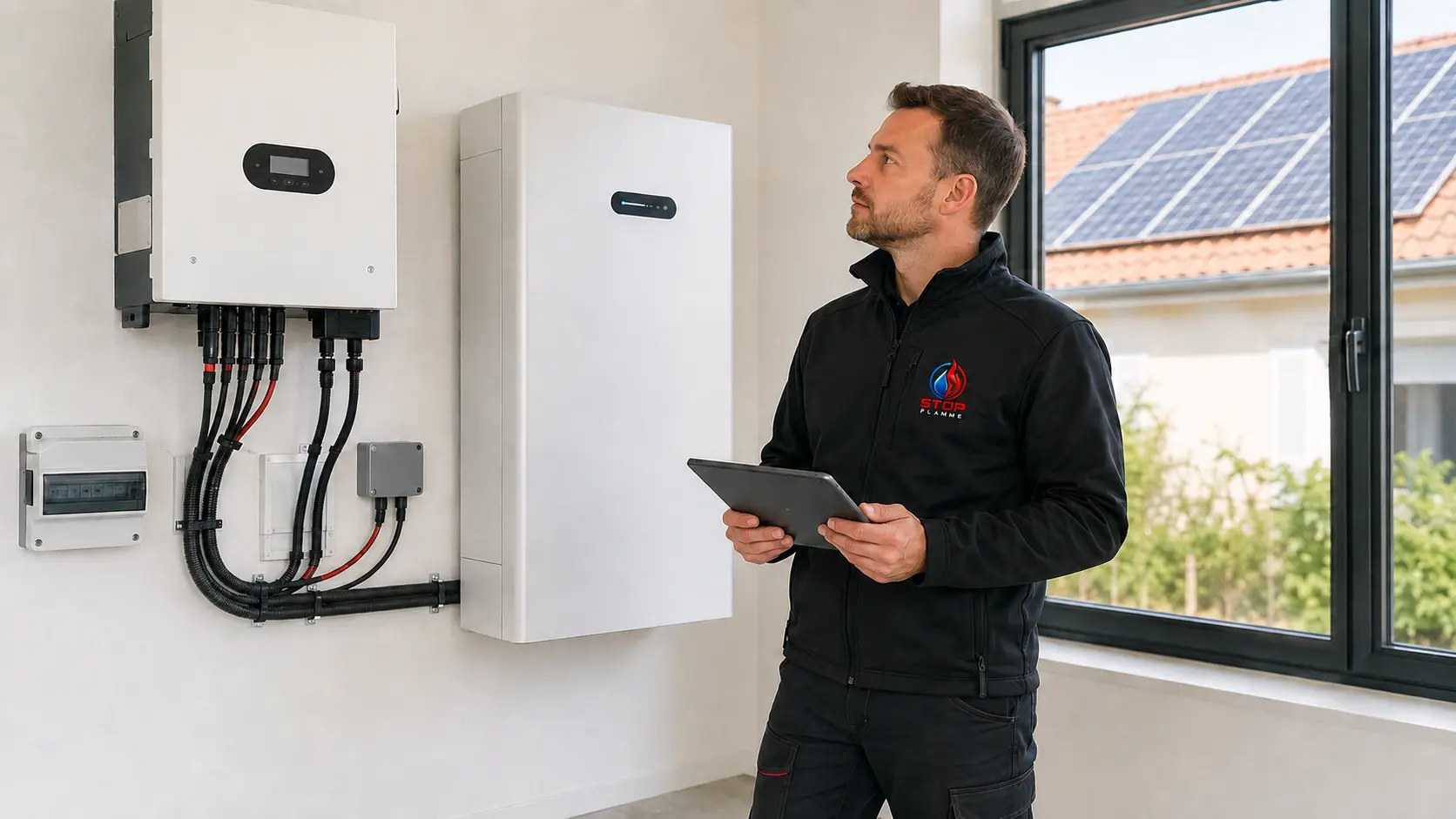 Technicien observant l’environnement d’une installation photovoltaïque