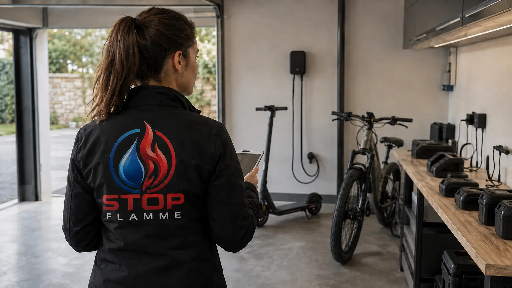Technicien analysant une zone de recharge de mobilité électrique